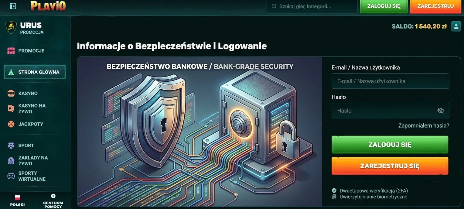 Szyfrowanie sesji logowania w kasynie PlayiO